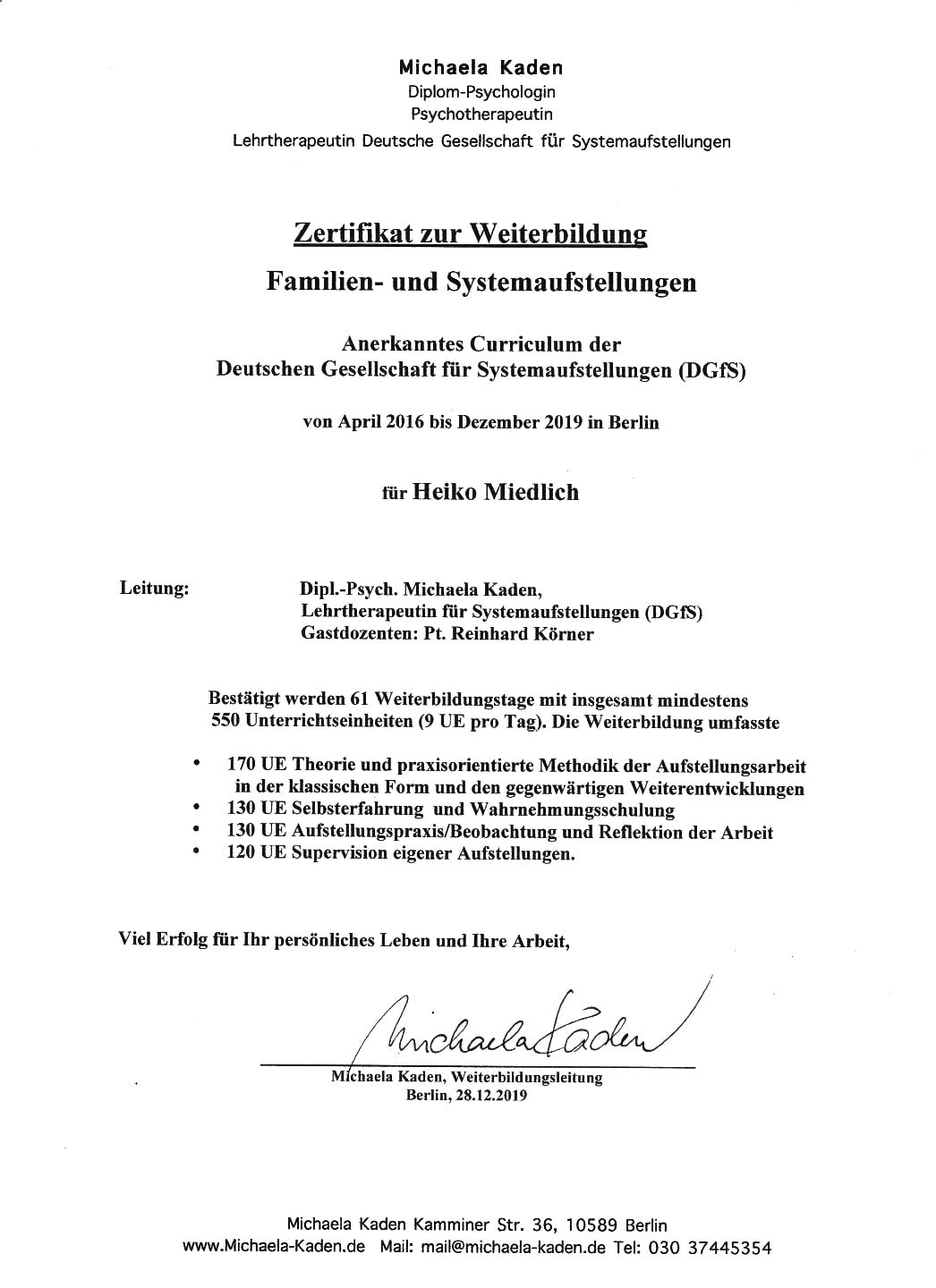 Zertifikat (DGfS) Aufsteller für Familien- und Organisationsaufstellungen